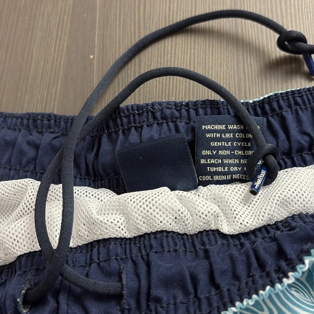 Nat Nast Swim‎ Trunks Blue and White Geometric Design Drawstring Waist Lined XL
